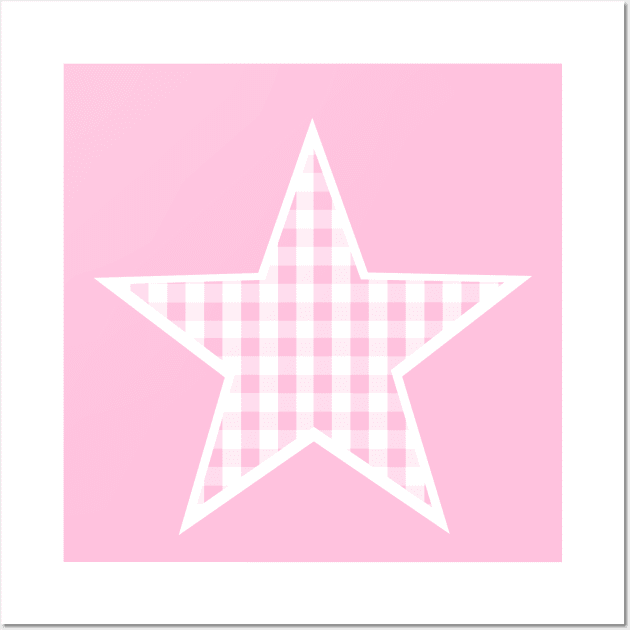 Soft Pink Gingham Star Wall Art by bumblefuzzies